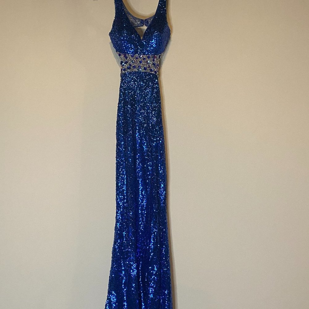 Faviana Blue Sequin Gown